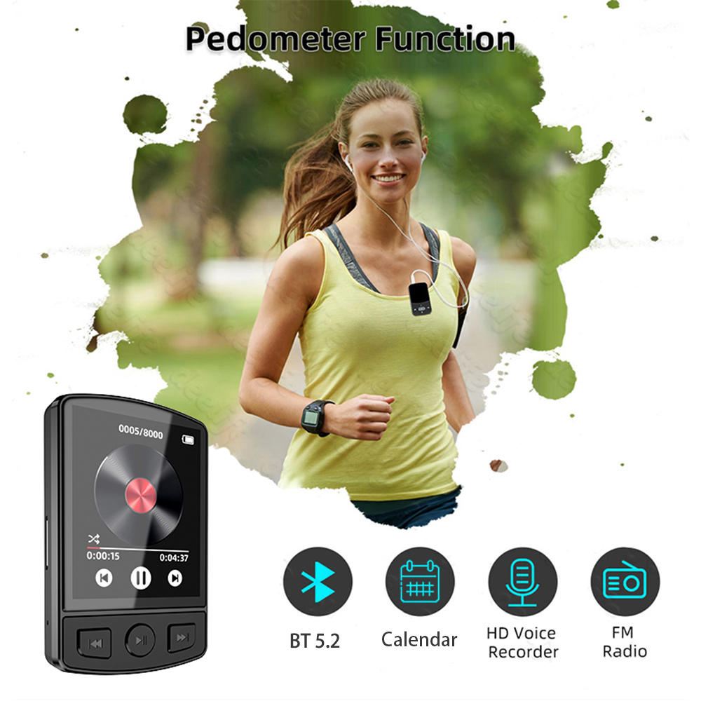 MP3 Player Bluetooth 5.2 1.77 inch Screen Music Player with Speakers Lossless Sound with Recording E-Book Video Playing