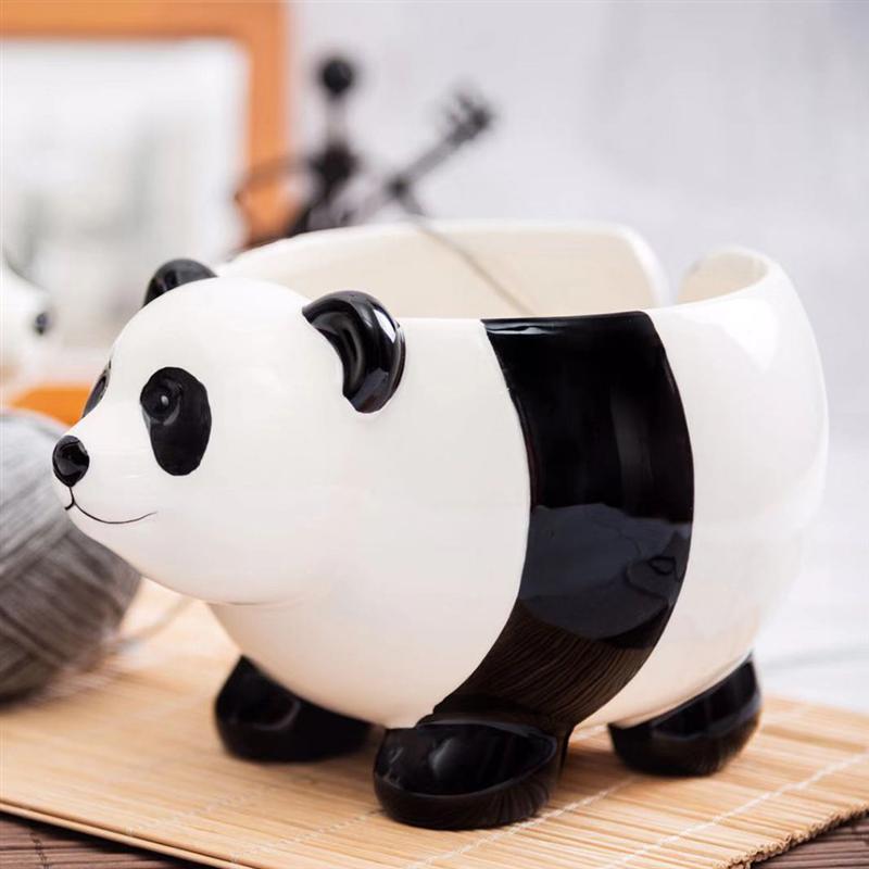 1Pc Cartoon Panda Opslag Kom Desktop Ornamenten Breien Garen Organizer Keramische Panda Opbergdoos Woonkamer Decoratie