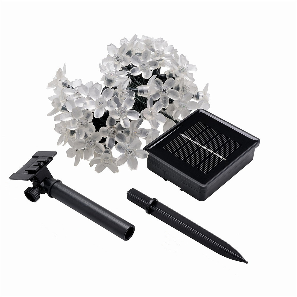 Solar String Lights 50 LED Peach Blossom Flower Christmas Lights Waterproof Fairy Lights Solar Powered for Patio Lawn Yard Xmas