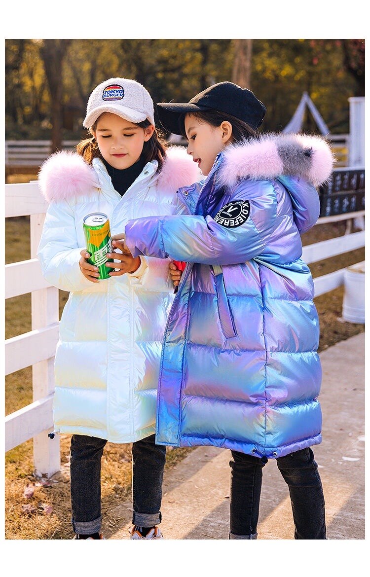 Children&#39;s Cotton Jacket for Girls Warm Parka Colored Fur Collar Thicken Outerwear Winter Clothes 5-13 Yrs Girl Snowsuit