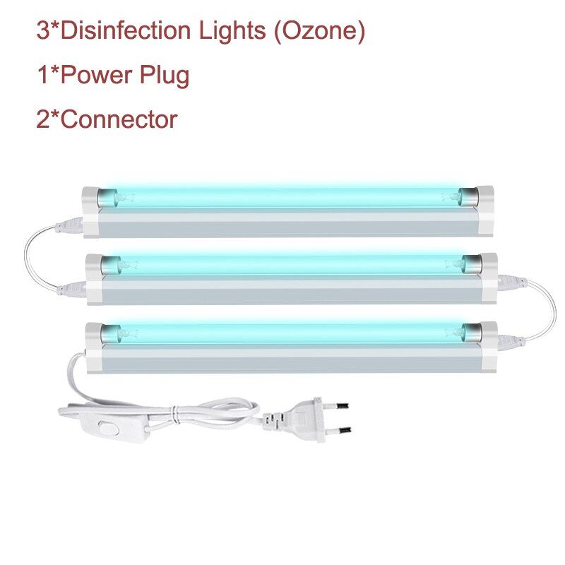 Ozone UV Sterilizer UVC Disinfection Light Bactericidal Lamp Ultraviolet Quartz Germicidal Lamp 110V/220V 6W 8W T5: 3 lamps with plug / 6W 110V