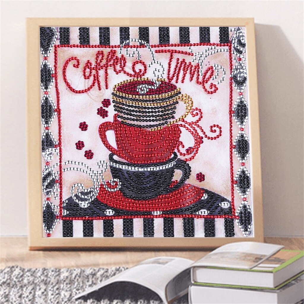 Pintura de diamantes de imitación 5D, bordado en forma de diamante especial, taza de café, punto de cruz, dibujos animados, artesanía, decoración de cafetería