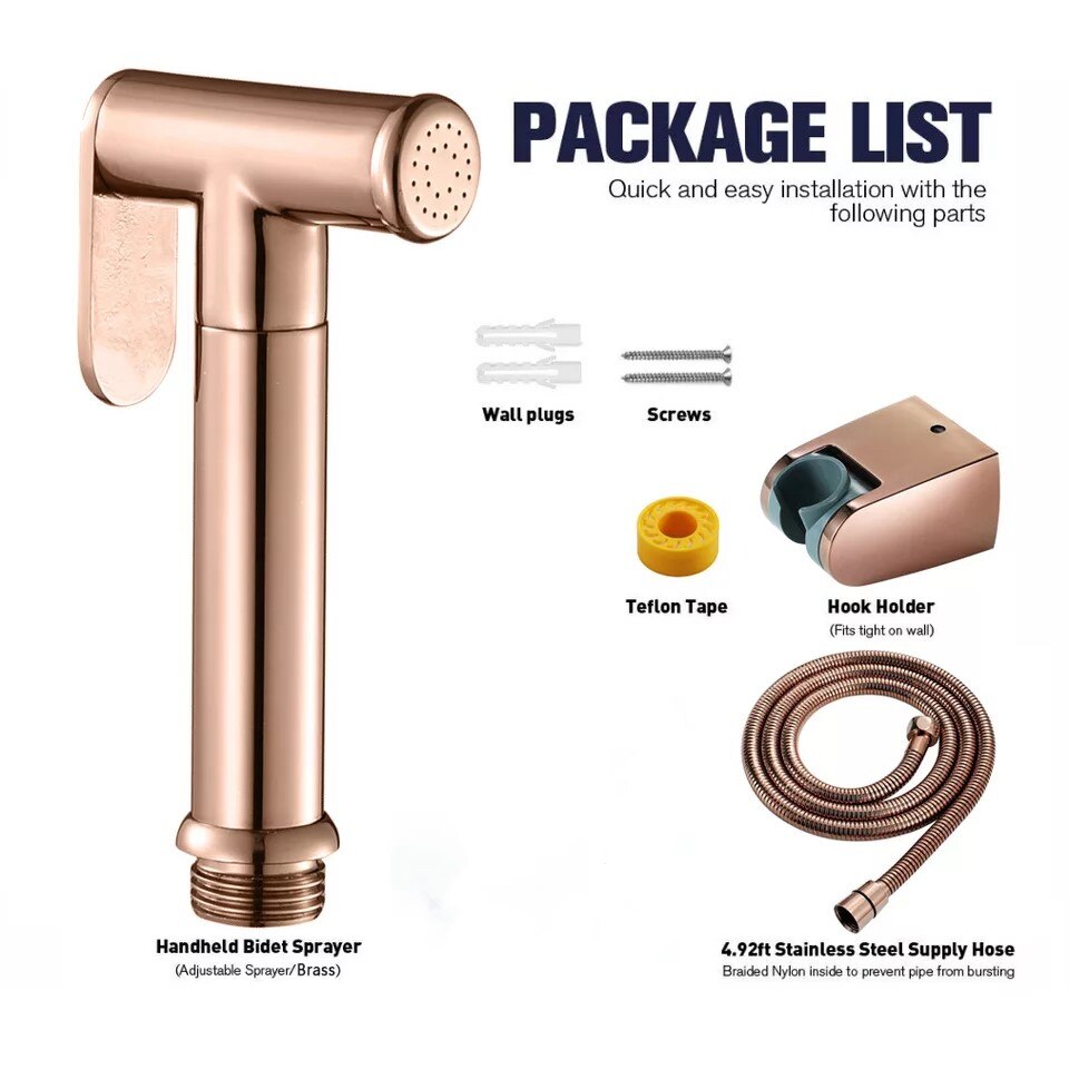 Biggers sanitary rose gold color copper handheld toilet bidets sprayer set 3pcs with shower hose and holder