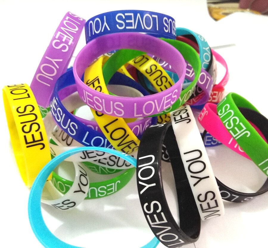 50pcs JESUS silicone Bracelets JESUS LOVES YOU rubber Wristbands Men Women Religious Cuff Children Jesus Jewelry