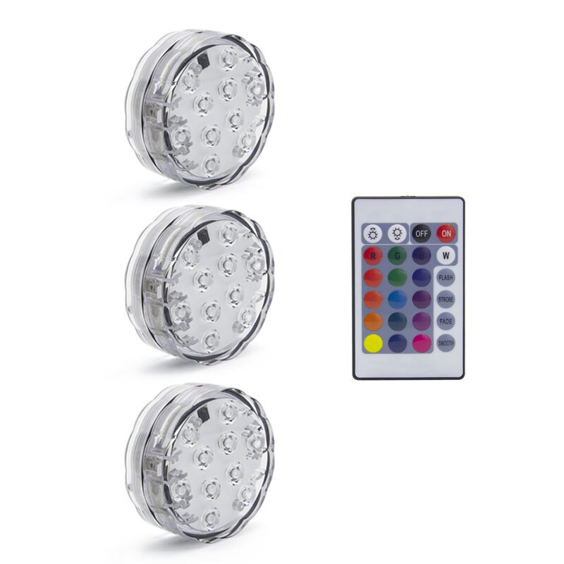 10 LED Remote Controlled RGB Submersible Light Battery Operated Underwater Night Lamp Outdoor Vase Bowl Garden Party Decoration: 1 control  3 lghts