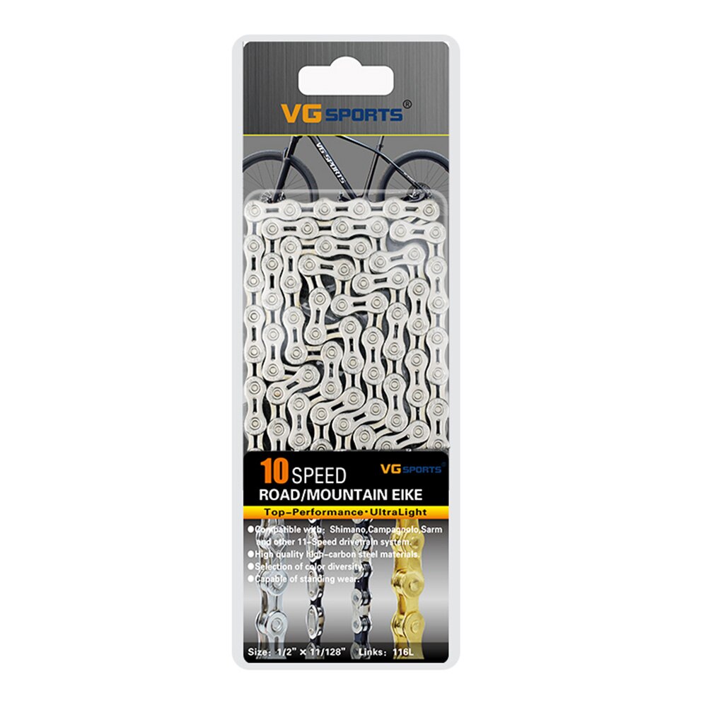 VG Sports Bicycle Chain 8 9 10 11 Speed Bicycle Chain Ultralight Bike Chain 116 Links MTB Road Bike Half Hollow Chain Bike Tools: Silver 10S