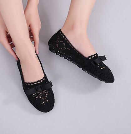 autumn bow-tied single shoes woman breathable hemp knitting hollow flats moccasins soft bottom non-slip leisure loafers: Black / 9.5