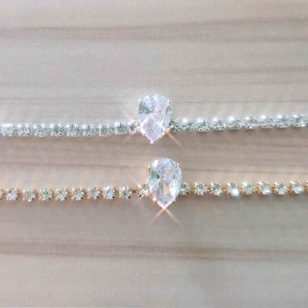 GLAMing Crystal Zircon Choker Necklace for Women Gold Chain Bling Water Shaped Silver-plated Tennis Chain Necklace Collar