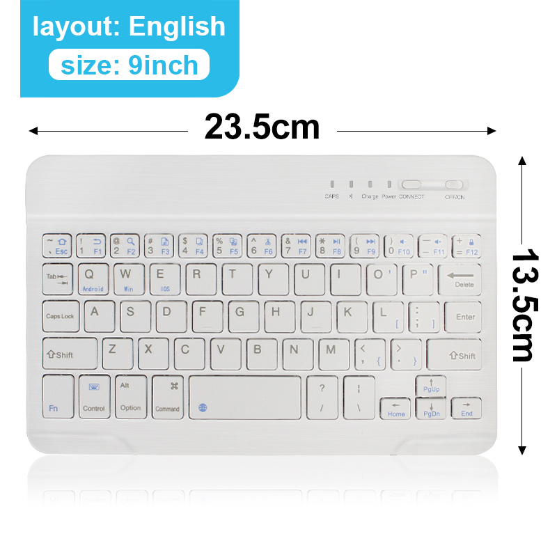 Teclado inalámbrico Bluetooth, Mini teclado ruso para ipad, tableta, teclado de goma compatible con Windows IOS Android: 9 Inch White