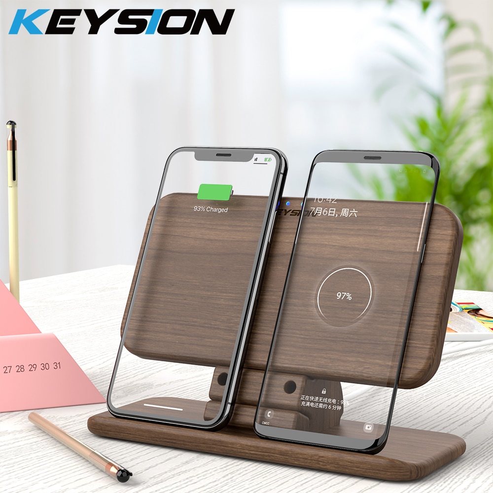 Keysion 5 Coils Dual Wireless Charger Stand Voor Iphone 12 11 Pro Xr Xs Max Qi Snelle Draadloze Opladen Pad voor Samsung S20 S10 S9