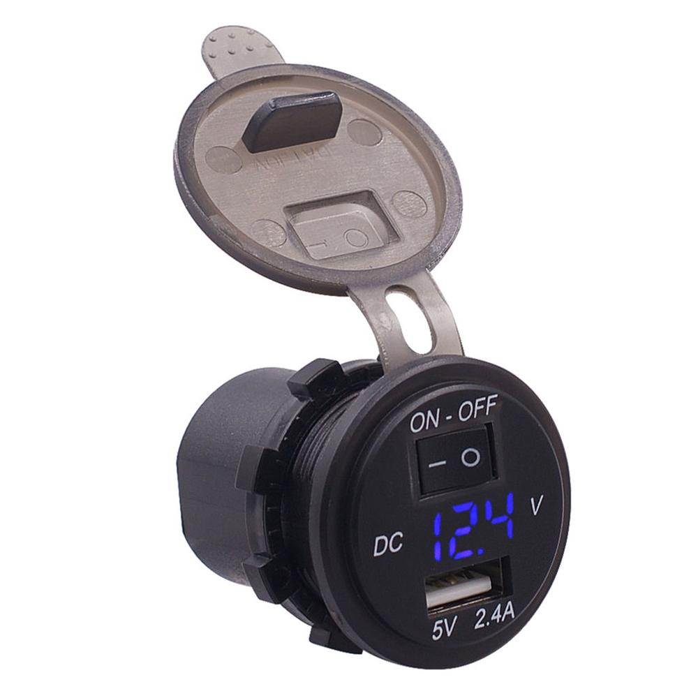 Auto bil digital voltmeter 12v vandtæt volt gauge meter usb mobiltelefon oplader med switch kontrol