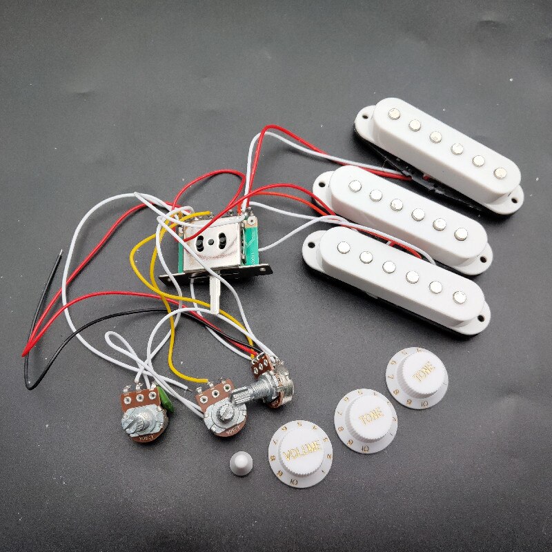 Arnés de cableado eléctrico para guitarra con cable interruptor de 5 vías 2T1V SSS Pickup para guitarra eléctrica ST negro-blanco: White