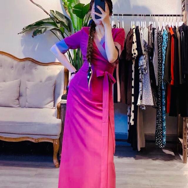Robe tibétaine traditionnelle d&#39;été pour femmes, Robe de soirée Slim, Style chinois, Costumes de spectacle sur scène, tenue de Performance: XXL