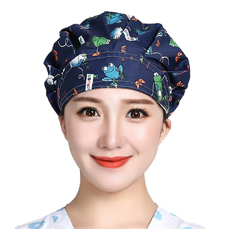 Scrubs Caps Verstelbare Head Cover Bouffant Hoeden Sombrero Mujer Cartoon Bloem Gedrukt Katoen Caps Wasbare Werkkleding Hoeden: 6