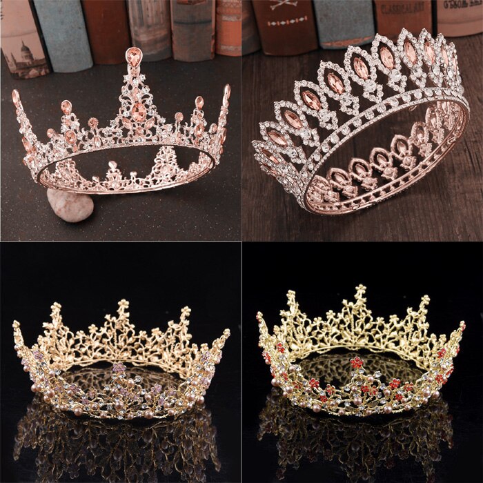 Di cristallo Vintage Royal Queen Re Diademi e Corone Degli Uomini/Donne di Spettacolo di Promenade Diadema Dei Capelli Ornamenti Dei Capelli di Cerimonia Nuziale Dei Monili Accessori