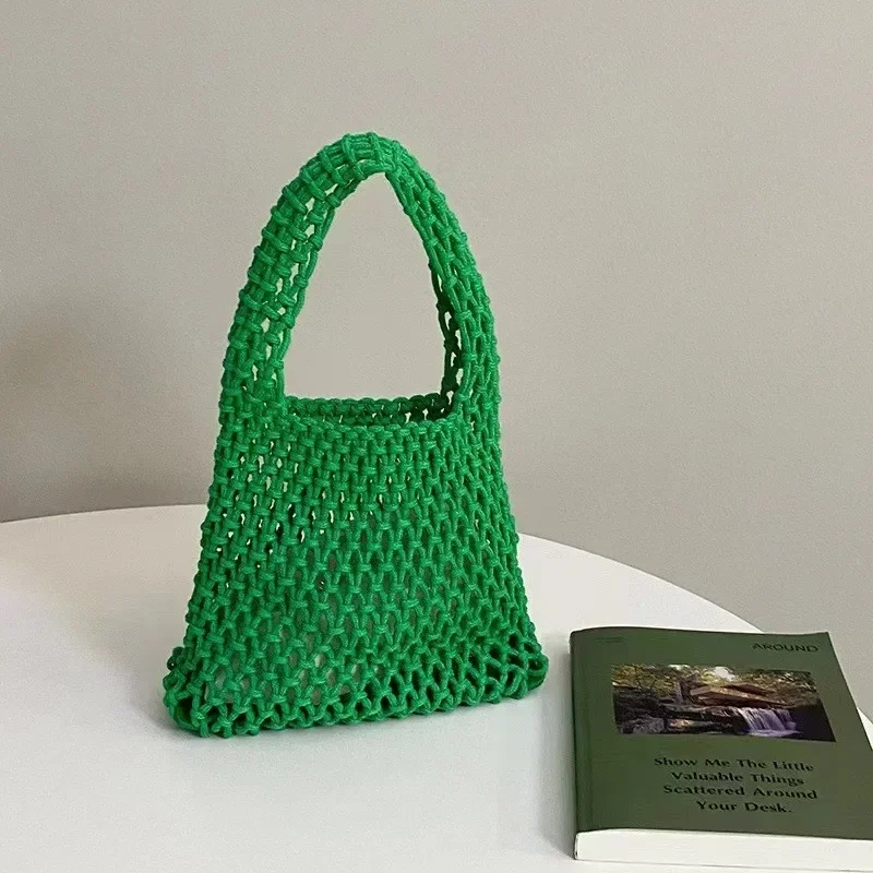 Borsa a tracolla da spiaggia di nuova personalità Corda di cotone Borsa monospalla intrecciata scavata Borsa sotto le ascelle da donna di grande capacità: green