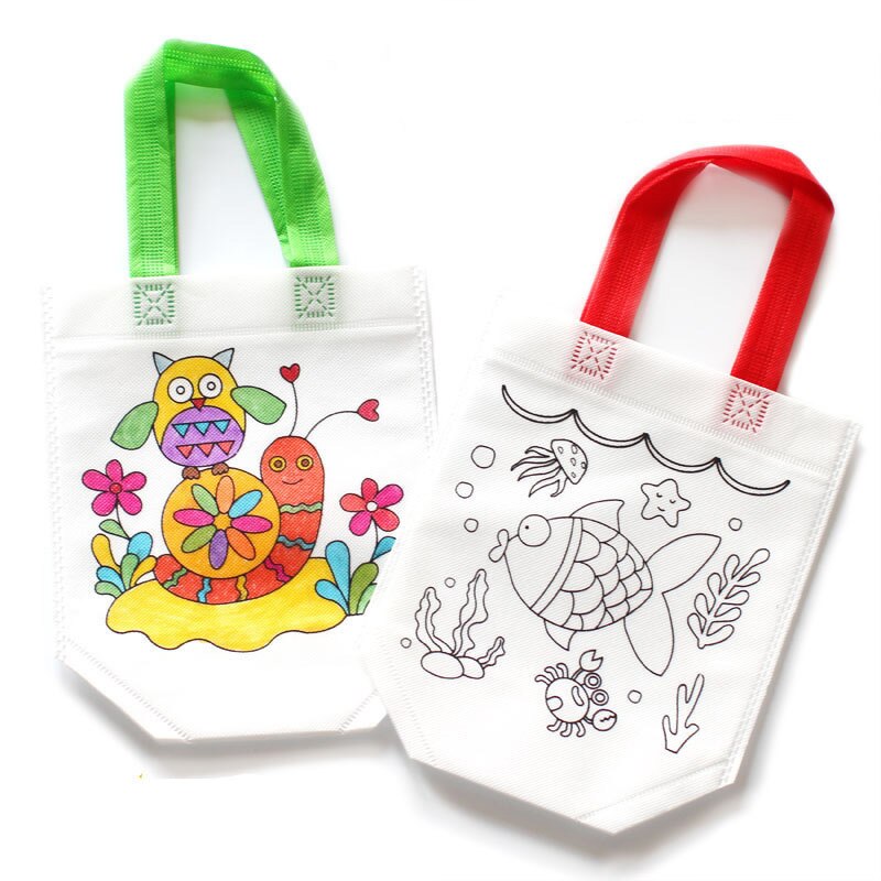 10 pz/set Kawaii fai da te borse Graffiti pittura a mano sacchetto di immagazzinaggio Non tessuto per bambini arti colore riempimento disegno giocattoli artigianali