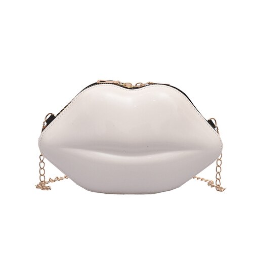 Mode Persoonlijkheid Lip Tas Vrouwen Schoudertas Meisje Lakleder Keten Handtas Crossbody Tas Bolsos Avondtasje Portemonnee: WHITE