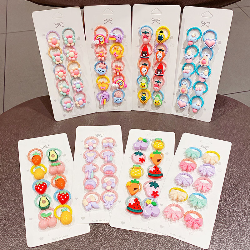 Bandas Elásticas pequeñas para el cabello para niñas, accesorios para el cabello de , lazo para el cabello con flores de dibujos animados, 10 unids/set