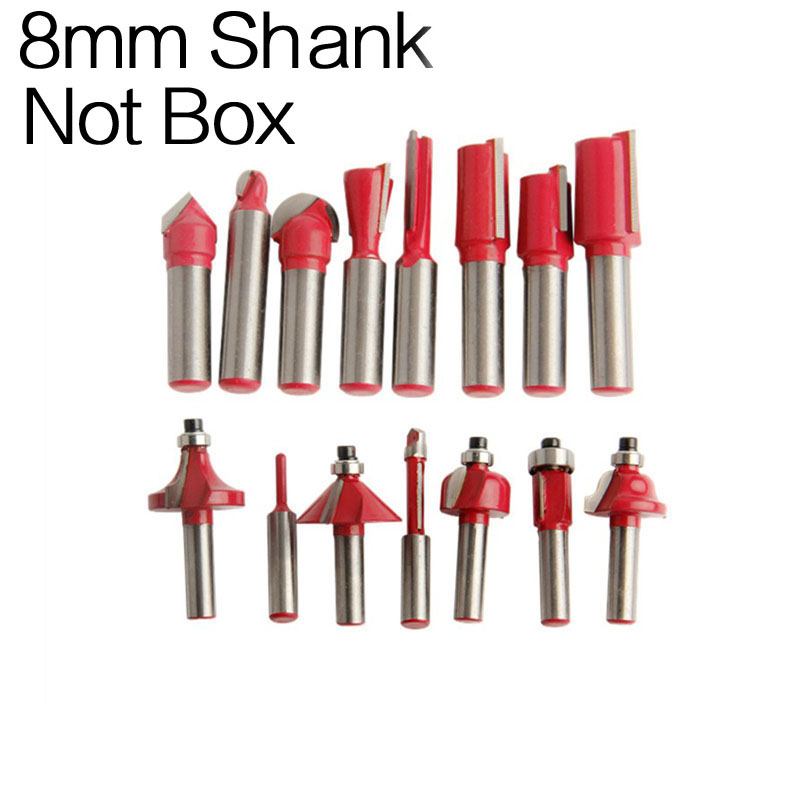15pcs 6.35mm Shank Milling Cutter Machine Set Router Bits for Wood Carbide Mill Woodworking Engraving Milling Cuttings Tools: 8mm (Not Box)