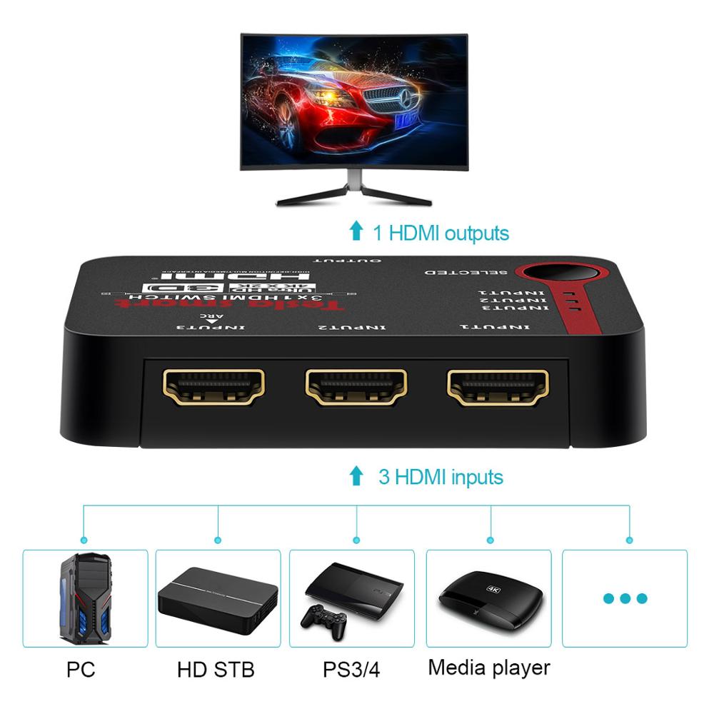 Auto Switch 3 Port Ultra Hd 4K Video Hdmi Switch 3 In 1 Out Hdmi Switch Switcher 3X1 Ir Afstandsbediening Voor 4K Tv Hdtv PS3 PS4 Dvd