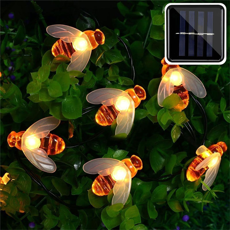 Eclh 20/50 sol led lys string 5m/10m udendørs julelys honningbi garland kulørte lamper ip vandtæt kork til haven