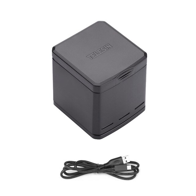 TELESIN – Pack de batteries + boîte de chargement de batterie à 3 fentes, câble USB type-c 2 en 1 pour GoPro Hero 8 7 6 5, accessoires d'appareil photo noir: 1Charger