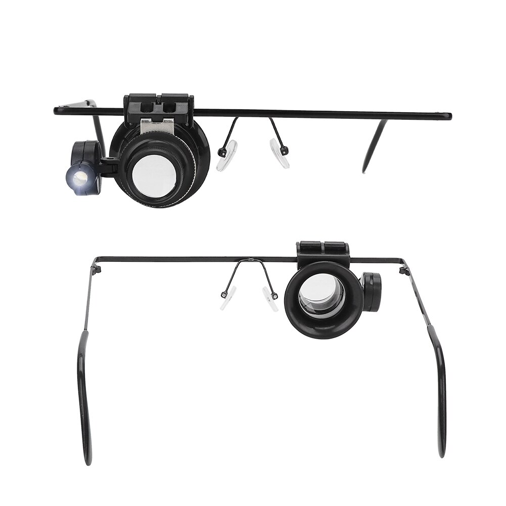 Gafas monoculares con lupa, lentes ópticas con luz LED, herramienta de reparación de joyería, accesorio de relojería, 20X