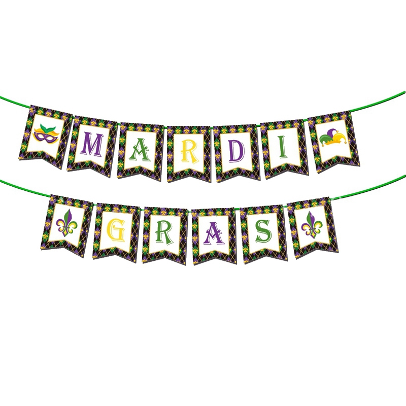 MARDI GRAS Carnival Theme Birthday Party Decoration Cake Topper Banner PVC Spiral Pendant Latex Balloon Supplies: 1set fishtail flag
