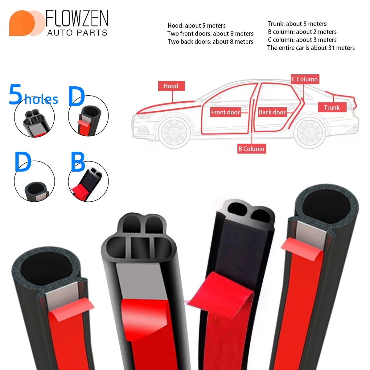 Soundproof Waterproof Double Weatherstrip Rubber Sealing Layer Insulation Auto Door Sealant Protector protection Sealing