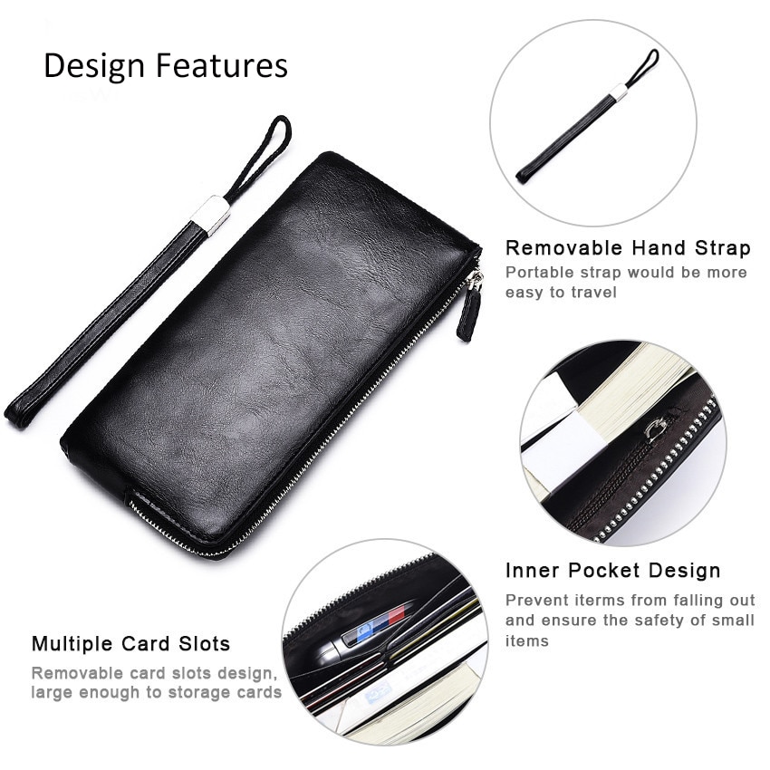 LouisWill longs portefeuilles hommes portefeuilles en cuir PU portefeuilles hommes sacs sacs à main à glissière unique pli porte-cartes sacs à main sacs