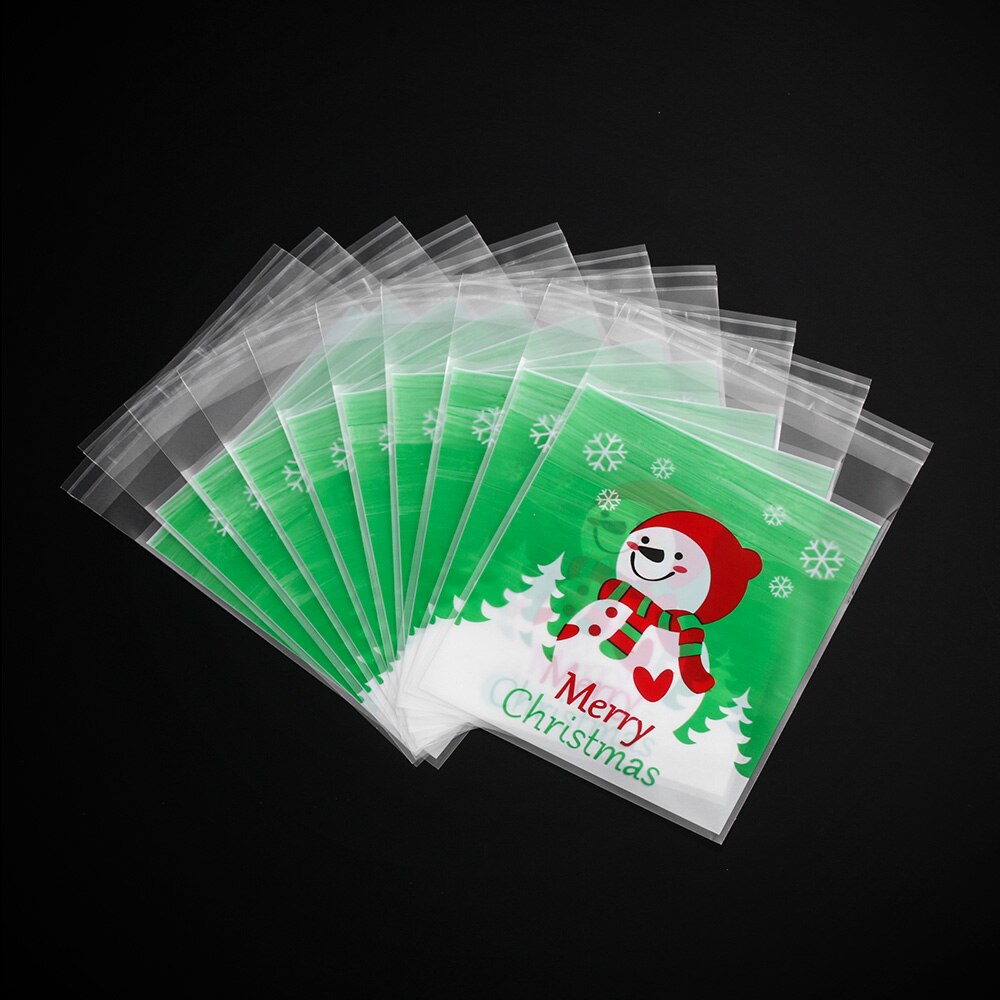 50 stuks vrolijke kerstzakjes bakzakken cartoon kerstman sneeuwpop snack plastic snoepzakjes zelfklevende zak opbergzak: 1