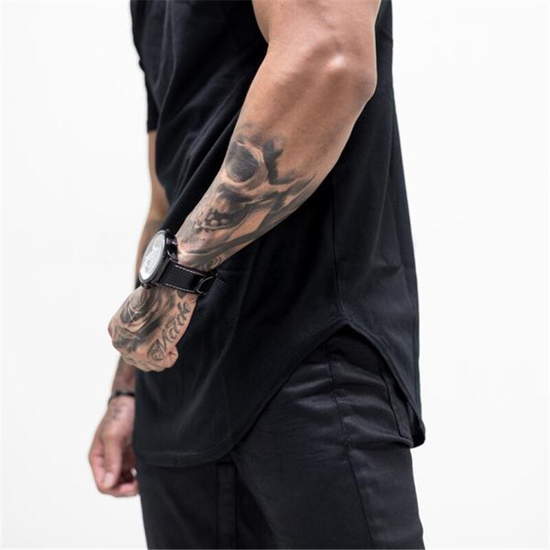 Muscle Fitness Sports T-shirt Men's Summer Stitching O-neck Half Sleeve Sweat-absorbent Breathable Sweatshirt Sportswear Jogging