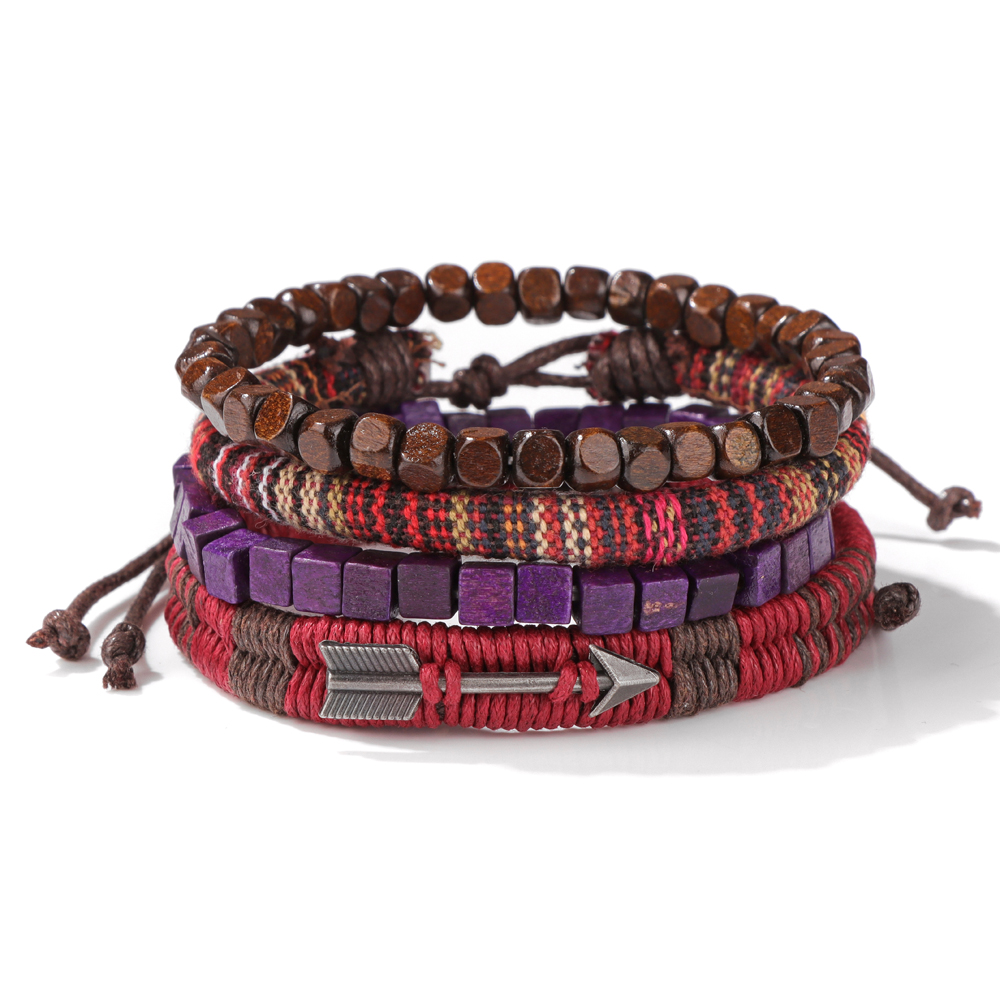 Pulsera de cuentas de madera multicapa para hombre, pulsera de cuerda de cuero marrón Vintage hecha a mano, pulseras nuevas étnicas, brazalete, de joyería 2024: Rojo óxido