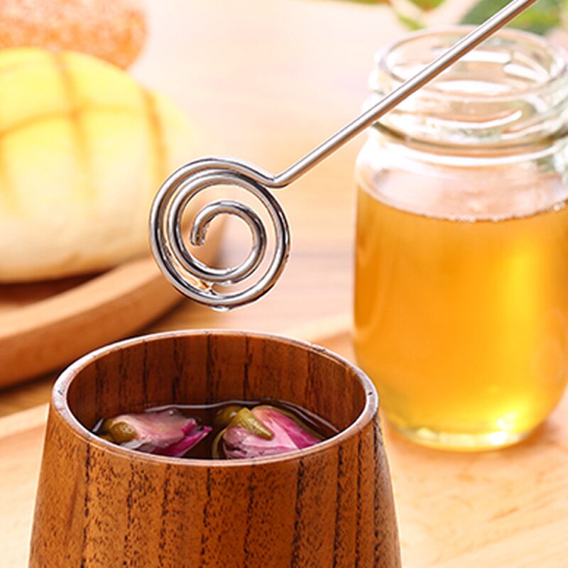 Cuchara de acero inoxidable para miel, barra de mango largo para mezclar tarros de miel, servidor, accesorios de cocina para té, 2 unidades
