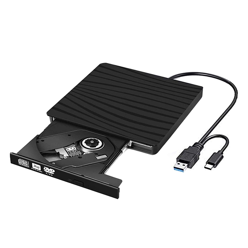 External CD DVD Drive, USB 3.0 USB-C CD RW Reader Rewriter with SD TF Card Reader &amp; USB-Stick Port for Laptop Desktop Pc: Default Title