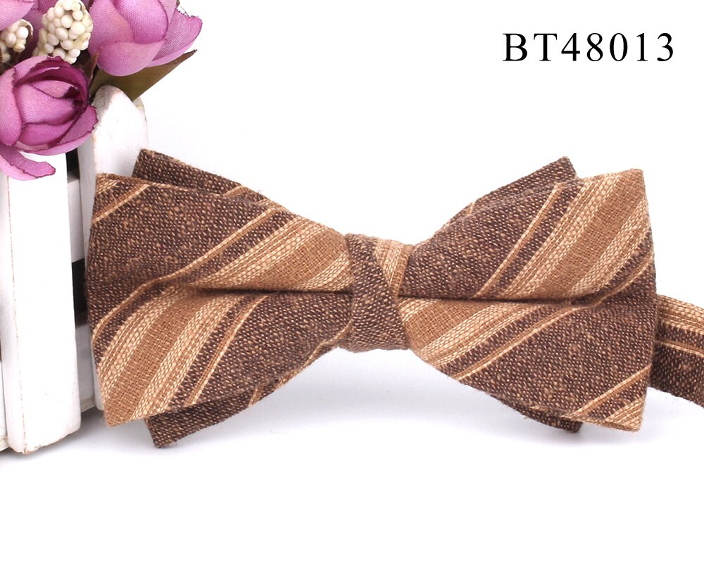 Katoenen Vlinderdas Voor Bruidegom Mode Gestreepte Vlinderdas Voor Mannen Vrouwen Beige Bruin Strik Volwassen Plaid Strikjes Das Bruidsjonkers Strikjes: Goud
