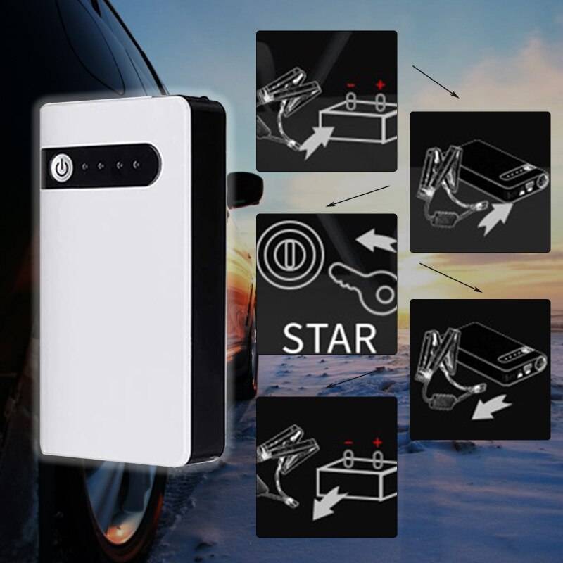 12V 20000mAh Portable Car Jump Starter Emergency Battery Booster Powerbank Waterproof 3-In-1 USB Port With LED Flashlight