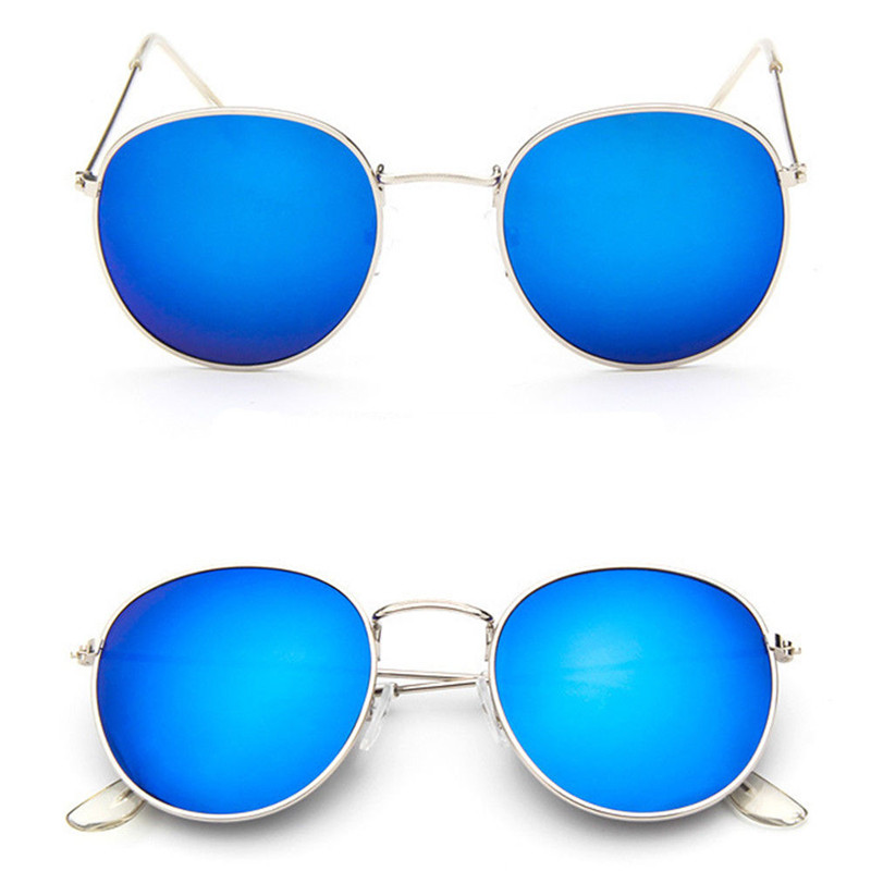 Nueva Retro redondo rojo gafas de sol hombres mujeres de de círculo Vintage negro con cristales rosas Hippie gafas de sol: Blue