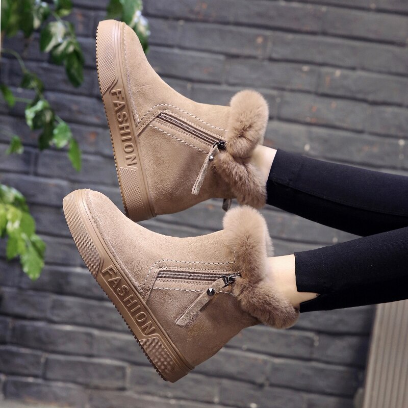 Dam vinter ankelstövlar dragkedja flock plattform snö dam plysch sneakers lediga platta skor kvinna skor gummi botas mujer