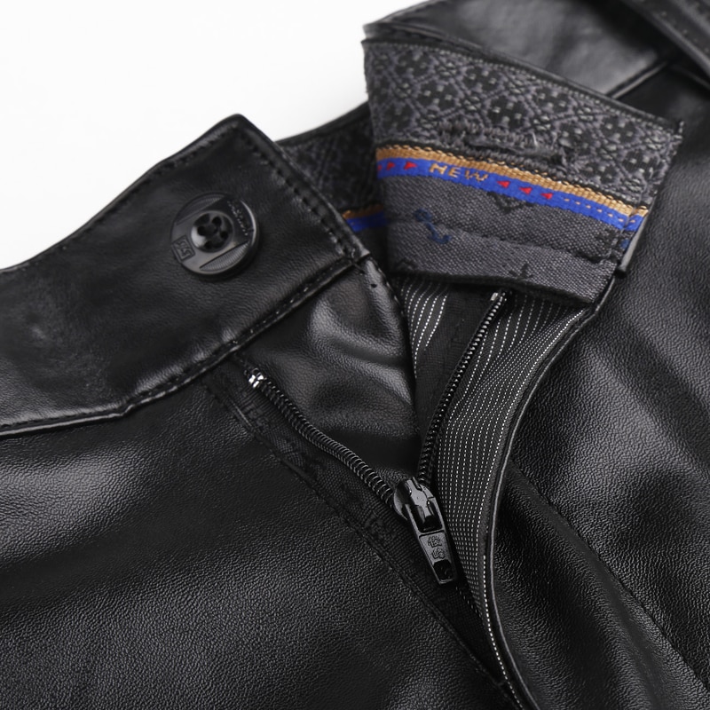 Thoshine Brand Spring Autumn Men Leather Pants Cargo Pants Fleece Smart Casual Male PU Faux Leather Trousers Plus Size Oversize