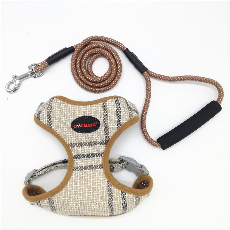 Hond Harnas Kleine Folk Stijl Zachte Canvas Pet Harness En Leash Set Ademend Verstelbare Puppy Harnas Vest Wandelen Leads Yorkie: beige / S 34-44cm chest