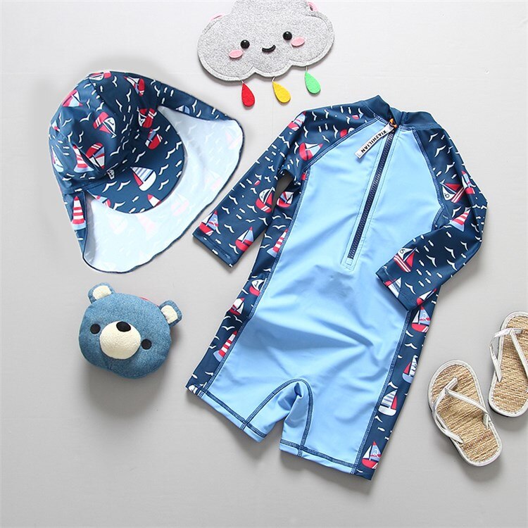 Boys Swimwear Long Sleeves Swimsuit Kids UV 50 Sun Protection Baby Bathing Suit Children Swimming Suit Summer Beach Pool Clothes