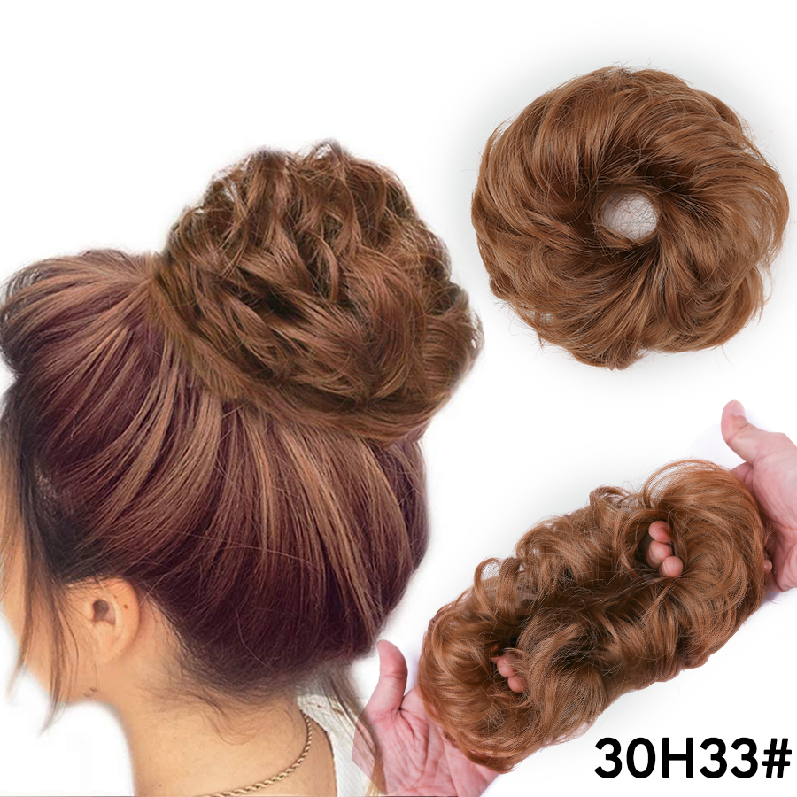 Moños de pelo rizado elástico sintético, extensiones de pelo para envolver cola de caballo, Updos, moño despeinado, postizos para mujeres y niñas: 4/27HL