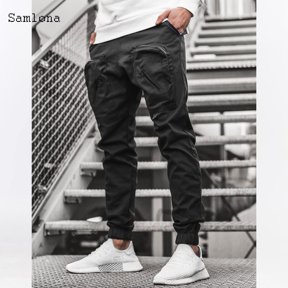 Fritid cargo bukser lommer glidelås bukser menn sommer sport hip hop jogger bukser herre fritids joggebukser streetwear