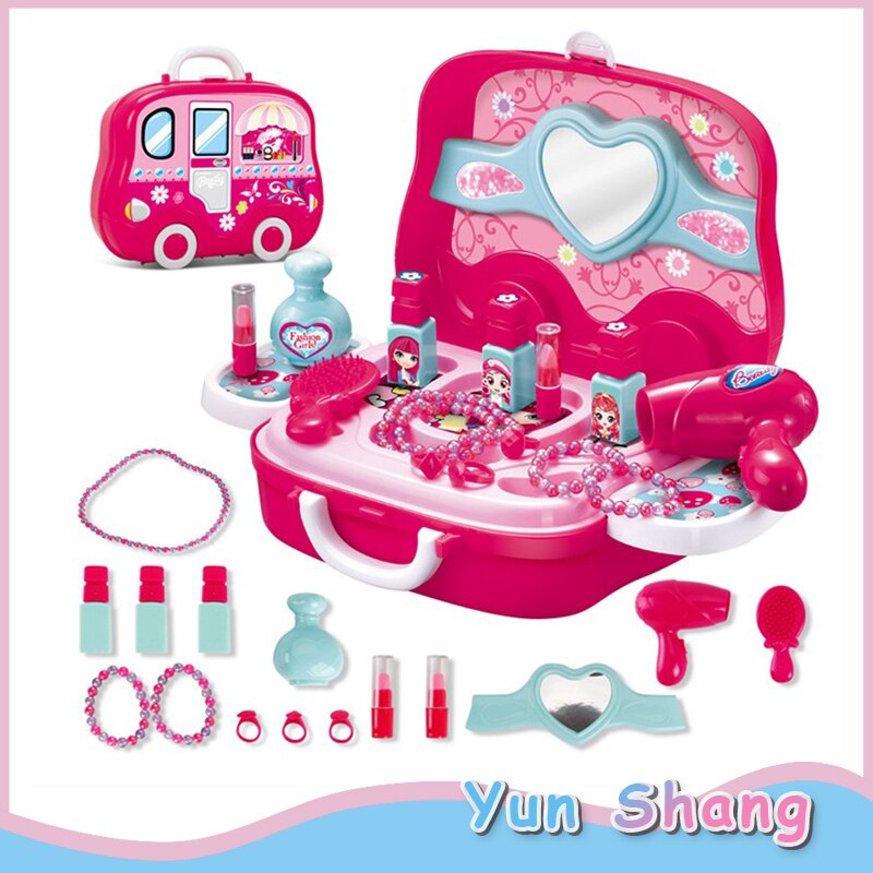 18pcs Set Girls Cosmetic Toy Play House Princess Dressing Table Toy Pink Suit Girls Table Dressing Make Up Toy Play House Sets