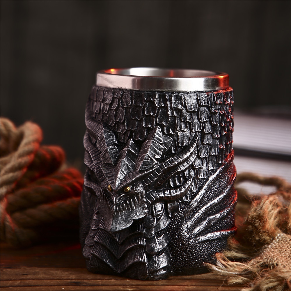 Office Stainless Steel Double-layer coffee Cup 3D Retro Cup Resin Crafts Beer Cup Coffee Mug