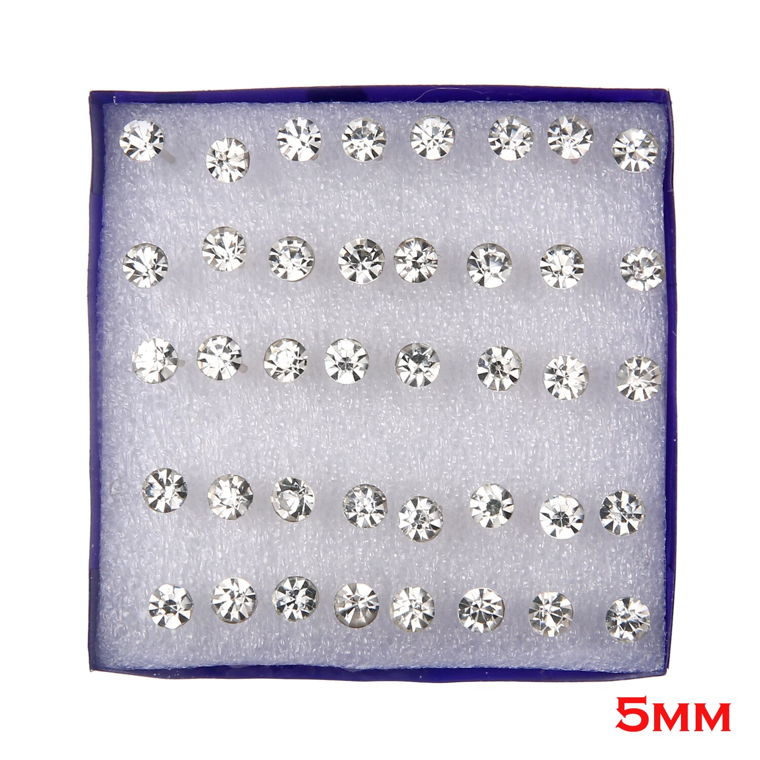 20 Paar/set Vrouwen Girl Rhinestone Crystal Ear Stud Oorbellen Gemengde Stijlen Ronde Kleine Oorbellen Sets Partij Sieraden 2 3 4 5Mm: White-5mm
