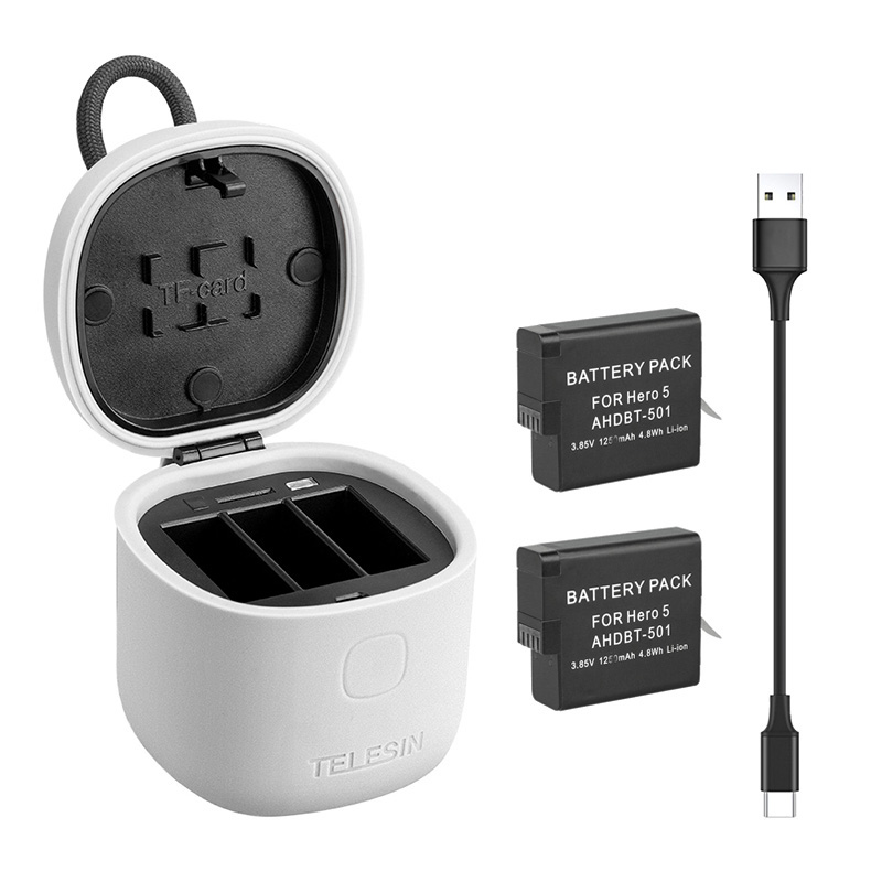 para Go Pro 8 5 6 7 cargador de silicona resistente al agua + 3 uds batería de litio para GoPro Hero 8 7 Hero 6 5 negro