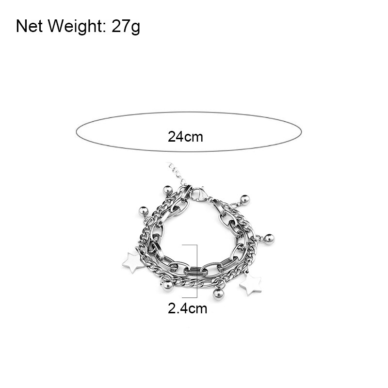 Flashbuy Pendenti E Ciondoli Catena in Acciaio Inox Braccialetto unisex Alla Moda stella Perle di Metallo Degli Uomini punk Della Lega Del Braccialetto dell'annata Braccialetto Femminile